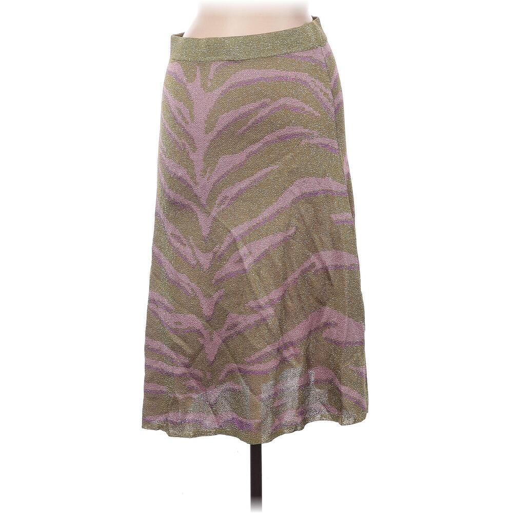 NWT Anthropologie Happy Sheep Skirt Midi Sweater Woven Animal Print Zebra Green